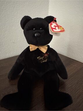Ty the End Black Plush Bear with Gold Accent